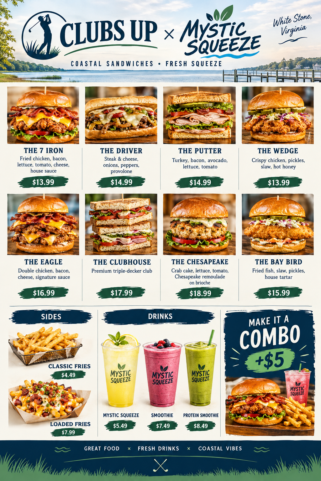 CLUBS-UP coastal sandwich and drink concept menu
