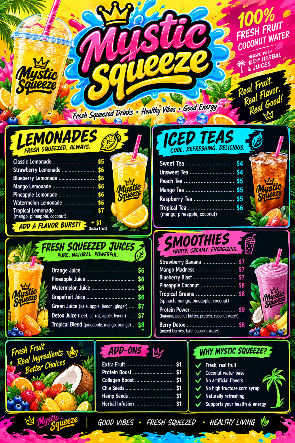 Mystic Squeeze tropical drinks concept menu